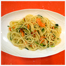 壬生菜漬とサーモンのパスタ